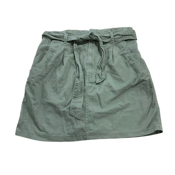 LOFT Dresses & Skirts - Loft Green Paper Bag Tie Waist Skirt Size 8 Medium Pockets Cotton Elastic Waist